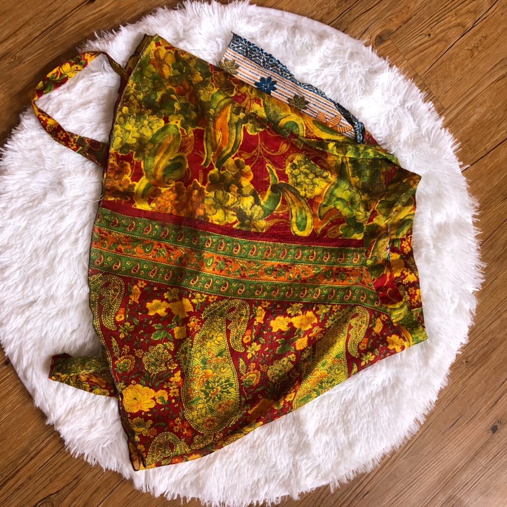 Boho Mini Floral Sari Wrap Skirt - Picture 6 of 10